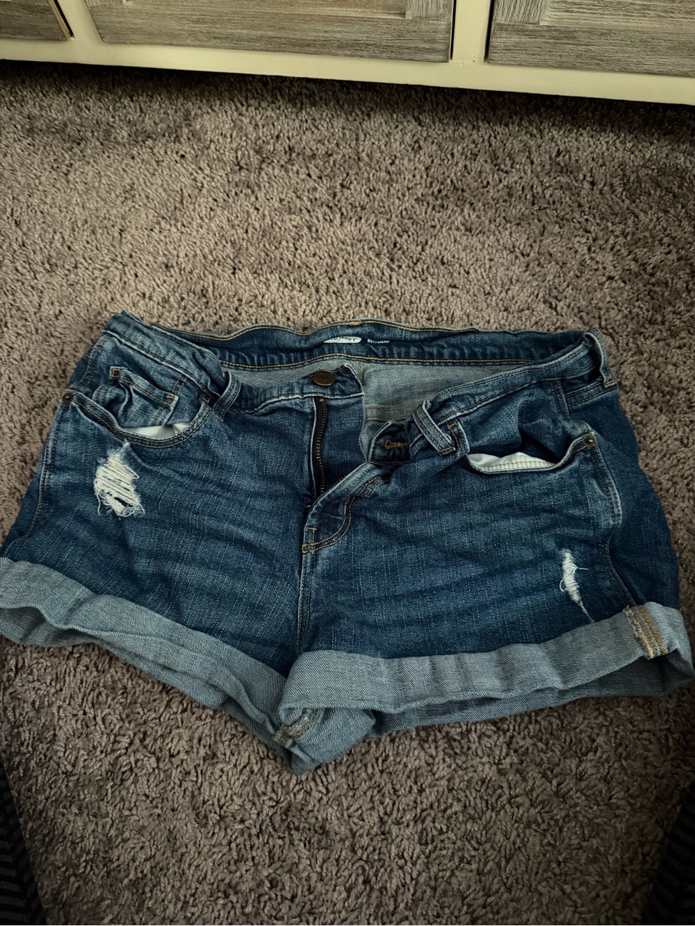 Old Navy Dark Blue Distressed Cuffed Jean Shorts
